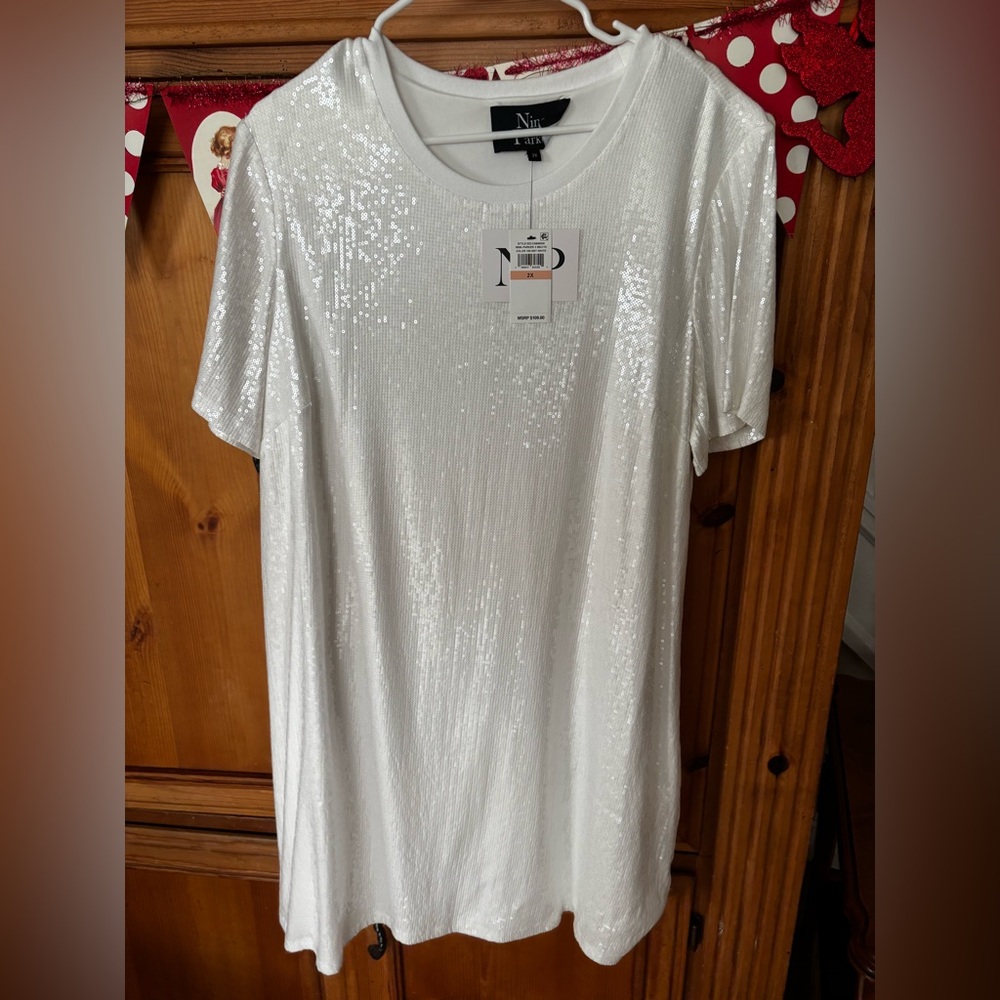 Nina Parker white sequin mini dress.  NWT